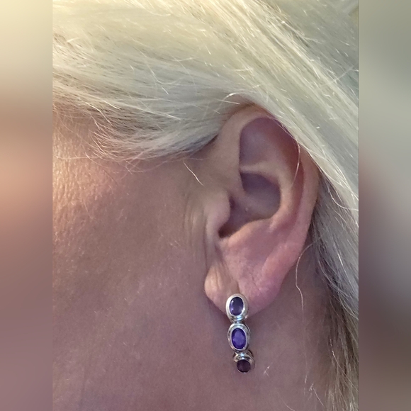 AMETHYST 925, STERLING SILVER, EARRINGS AND RING SET SIZE 6.5 - Picture 2 of 5